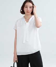 INDIVI | 【洗える/裏地付き】ストライプボウタイブラウス〈夏の通勤におすすめ！〉(シャツ/ブラウス)