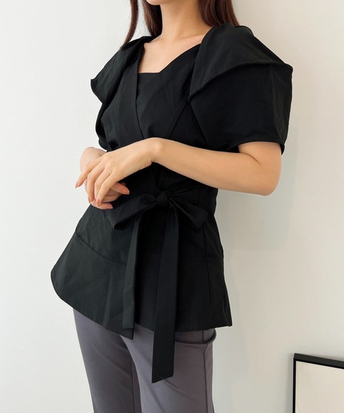 Olu.（オルドット）の「バルーンスリーブラップブラウス（シャツ/ブラウス・レディース・ブラック/ベージュ/ライム・FREE）」の2枚目の写真