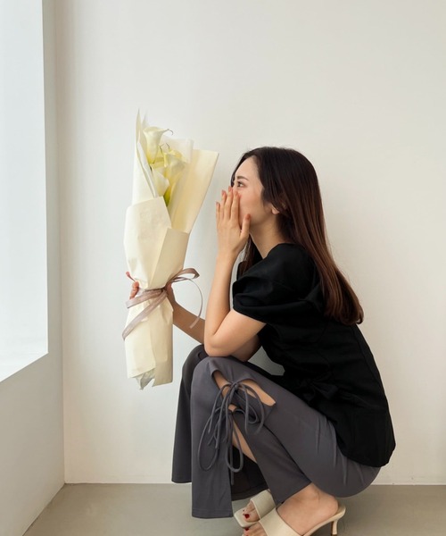 Olu.（オルドット）の「バルーンスリーブラップブラウス（シャツ/ブラウス・レディース・ブラック/ベージュ/ライム・FREE）」の6枚目の写真