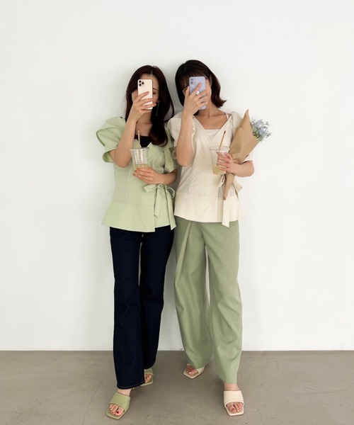 Olu.（オルドット）の「バルーンスリーブラップブラウス（シャツ/ブラウス・レディース・ブラック/ベージュ/ライム・FREE）」の15枚目の写真