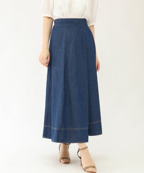 ASTORIA ODIER(アストリアオディール)の「デニムフレアスカート(スカート・レディース・ブルー/ネイビー・LARGE/MEDIUM)」の1枚目の写真