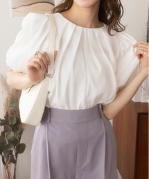 夏の大人カジュアル♪ 前後2WAY クルーネックパフスリーブブラウス