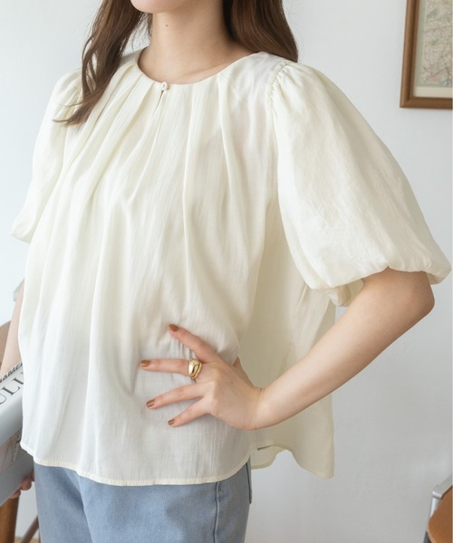 Ada.(エイダ)の「夏の大人カジュアル♪ 前後2WAY クルーネックパフスリーブブラウス(シャツ/ブラウス・レディース・アイボリー/ピンク/ホワイト/カーキ系・FREE)」の22枚目の写真