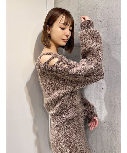 GYDA（ジェイダ）の「【SET着用可】2WAYショルダーレースアップシャギーニットトップス（ニット/セーター・レディース・チャコールグレー/ブラウン/アイボリー・FREE）」の5枚目の写真