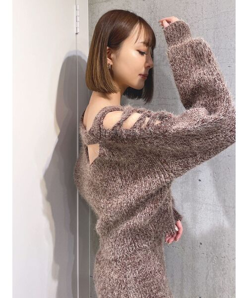 GYDA（ジェイダ）の「【SET着用可】2WAYショルダーレースアップシャギーニットトップス（ニット/セーター・レディース・チャコールグレー/ブラウン/アイボリー・FREE）」の7枚目の写真