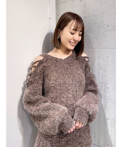 GYDA（ジェイダ）の「【SET着用可】2WAYショルダーレースアップシャギーニットトップス（ニット/セーター・レディース・チャコールグレー/ブラウン/アイボリー・FREE）」の10枚目の写真