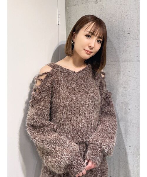 GYDA（ジェイダ）の「【SET着用可】2WAYショルダーレースアップシャギーニットトップス（ニット/セーター・レディース・チャコールグレー/ブラウン/アイボリー・FREE）」の11枚目の写真