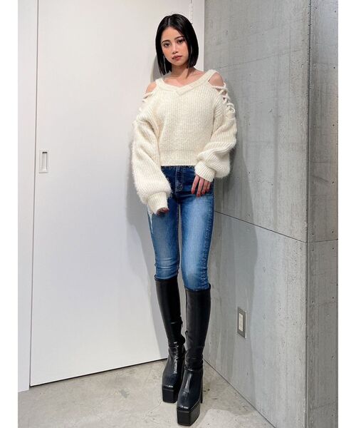 GYDA（ジェイダ）の「【SET着用可】2WAYショルダーレースアップシャギーニットトップス（ニット/セーター・レディース・チャコールグレー/ブラウン/アイボリー・FREE）」の21枚目の写真