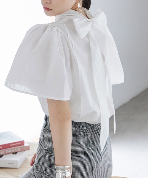 Fashion Letter（ファッションレター）の「T/Cブロード バックリボン ブラウス（シャツ/ブラウス・レディース・ブラック/グレー/ホワイト・M）」の15枚目の写真