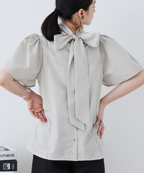Fashion Letter（ファッションレター）の「T/Cブロード バックリボン ブラウス（シャツ/ブラウス・レディース・ブラック/グレー/ホワイト・M）」の8枚目の写真