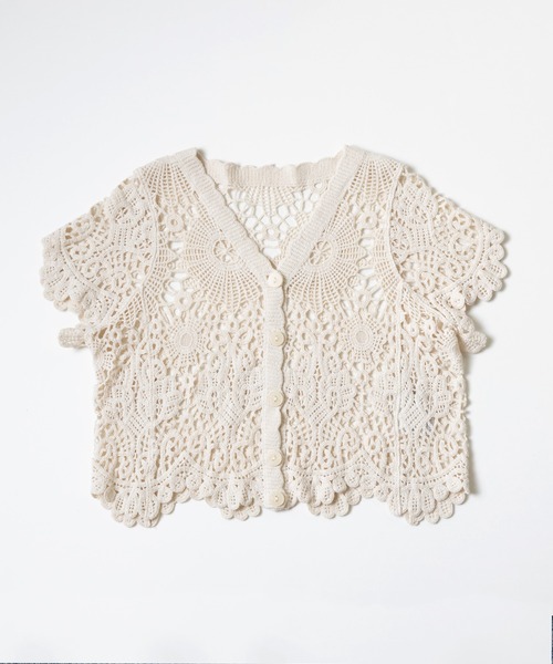 me+em select（ミームセレクト）の「花柄レーススカラップ半袖カーディガン（カーディガン/ボレロ・レディース・ホワイト/ベージュ・FREE）」の8枚目の写真