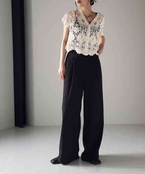 me+em select（ミームセレクト）の「花柄レーススカラップ半袖カーディガン（カーディガン/ボレロ・レディース・ホワイト/ベージュ・FREE）」の15枚目の写真