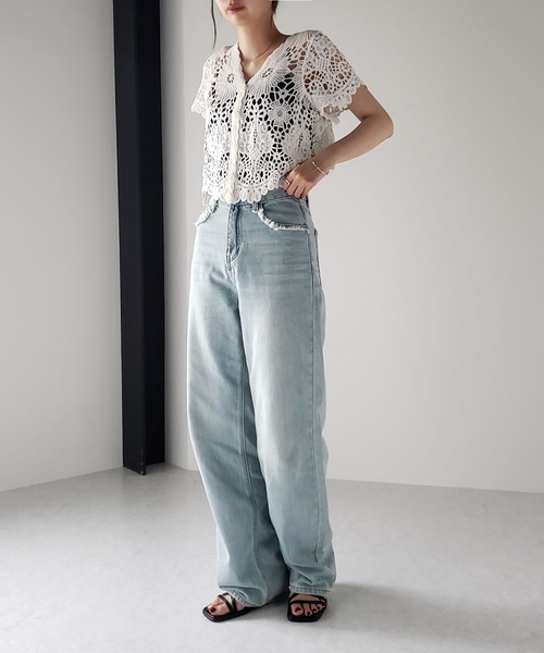 me+em select（ミームセレクト）の「花柄レーススカラップ半袖カーディガン（カーディガン/ボレロ・レディース・ホワイト/ベージュ・FREE）」の20枚目の写真