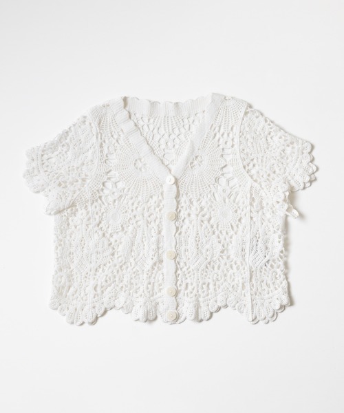 me+em select（ミームセレクト）の「花柄レーススカラップ半袖カーディガン（カーディガン/ボレロ・レディース・ホワイト/ベージュ・FREE）」の22枚目の写真