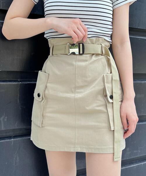 Figments(フィグメンツ)の「ベルト付きカーゴミニスカート(スカート・レディース・ブラック/ベージュ・FREE)」の3枚目の写真