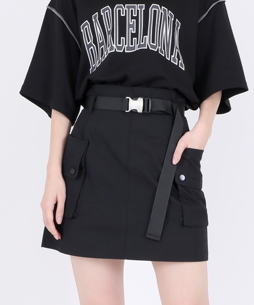 Figments(フィグメンツ)の「ベルト付きカーゴミニスカート(スカート・レディース・ブラック/ベージュ・FREE)」の1枚目の写真