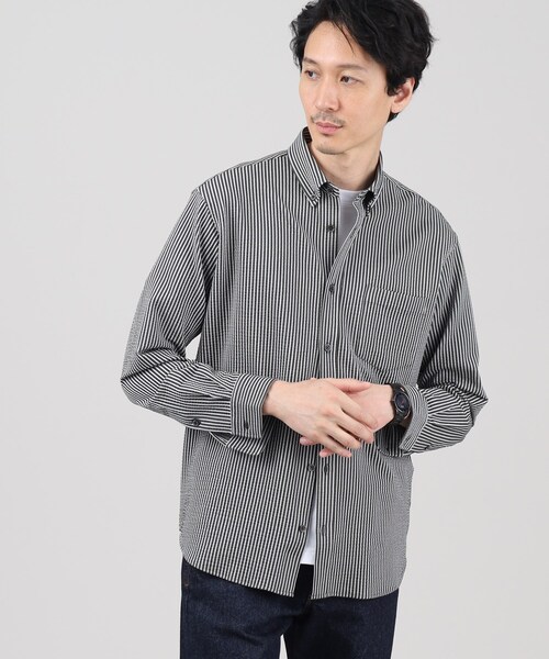 TAKEO KIKUCHI（タケオキクチ）の「【抗菌防臭/シーズンレス】シアサッカー ジャージシャツ（シャツ/ブラウス・メンズ・ボルドー/ライトグリーン/チャコール/ブルー系その他4/グレー/ネイビー系2/ダークグリーン/ブルー/ネイビー/ライトブルー/ライトベージュ/ダークブラウン・04/03/02/01）」の3枚目の写真