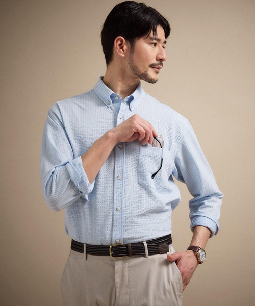 TAKEO KIKUCHI（タケオキクチ）の「【抗菌防臭/シーズンレス】シアサッカー ジャージシャツ（シャツ/ブラウス・メンズ・ボルドー/ライトグリーン/チャコール/ブルー系その他4/グレー/ネイビー系2/ダークグリーン/ブルー/ネイビー/ライトブルー/ライトベージュ/ダークブラウン/ブラウン系その他/ブルー系7・04/03/02/01）」の13枚目の写真