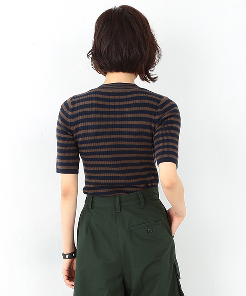 Ray BEAMS(レイビームス)の「Ray BEAMS / リブ 5分袖 クルーネック トップス(ニット/セーター・レディース・ブラック/ベージュ/オリーブ/ネイビー・ONE SIZE)」の12枚目の写真