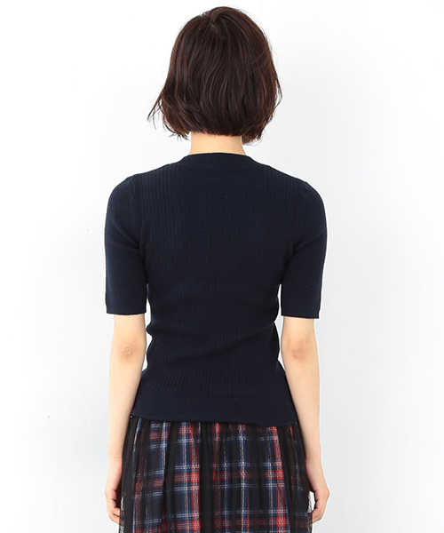 Ray BEAMS(レイビームス)の「Ray BEAMS / リブ 5分袖 クルーネック トップス(ニット/セーター・レディース・ブラック/ベージュ/オリーブ/ネイビー・ONE SIZE)」の7枚目の写真