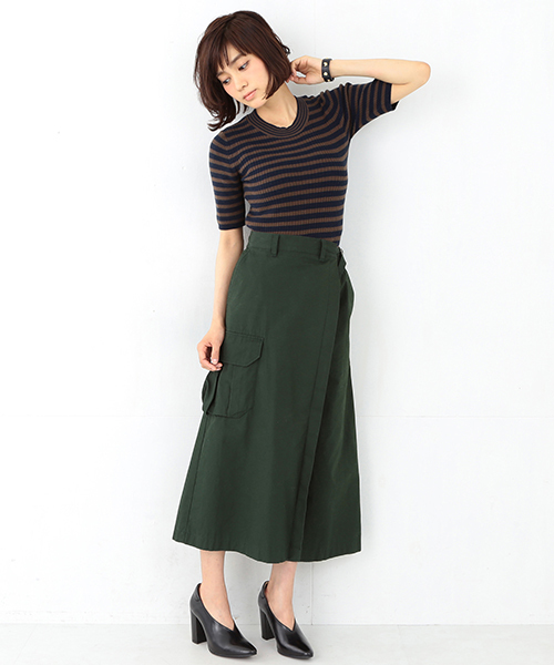 Ray BEAMS(レイビームス)の「Ray BEAMS / リブ 5分袖 クルーネック トップス(ニット/セーター・レディース・ブラック/ベージュ/オリーブ/ネイビー・ONE SIZE)」の8枚目の写真