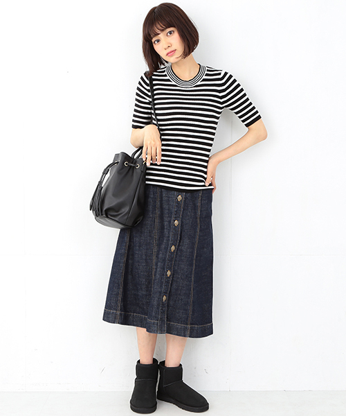 Ray BEAMS(レイビームス)の「Ray BEAMS / リブ 5分袖 クルーネック トップス(ニット/セーター・レディース・ブラック/ベージュ/オリーブ/ネイビー・ONE SIZE)」の9枚目の写真