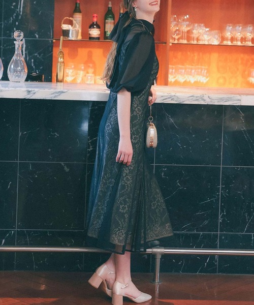 新品　ドリードール　フラワーレースパフスリーブドレス　オケージョン　マーメイド 新品 ドリードール フラワーレースパフスリーブドレス