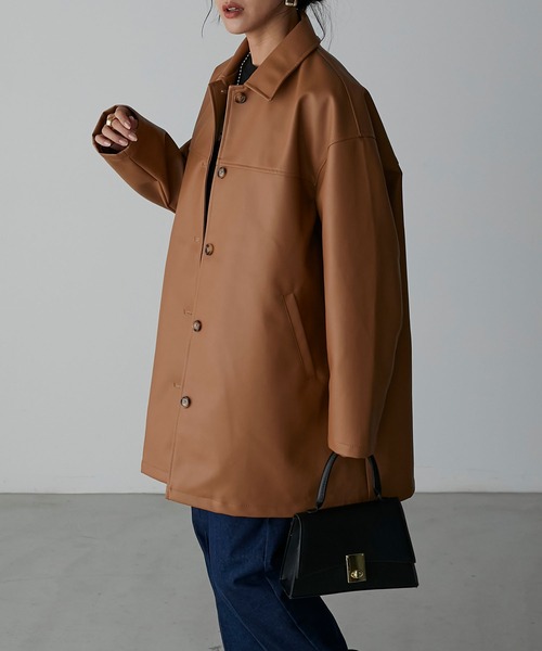 ANDREA &Co AUBREY フェイクレザーオーバージャケット セール】【Anss.me】フェイクレザーオーバーサイズジャケット
