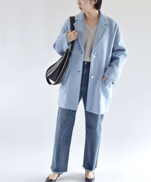 【quaranciel】ウールロングコート/light blue quaranciel】ウールロングコート/light blue