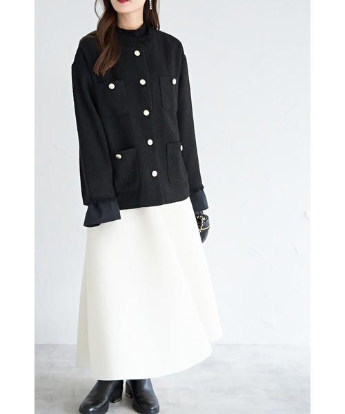 新品タグ付き♡MAXMARA ツイードベロア ノーカラージャケット ミドルネック &. NOSTALGIA（アンドドットノスタルジア）の「【ZOZO限定】MIX