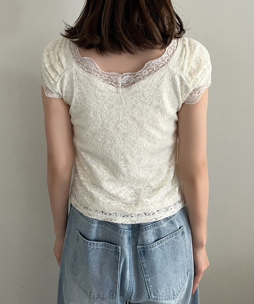 one after another NICE CLAUP（ワンアフターアナザーナイスクラップ）の「Vネックレースインナー（タンクトップ・レディース・ピンクベージュ/オフホワイト/チャコールグレー・FREE）」の7枚目の写真