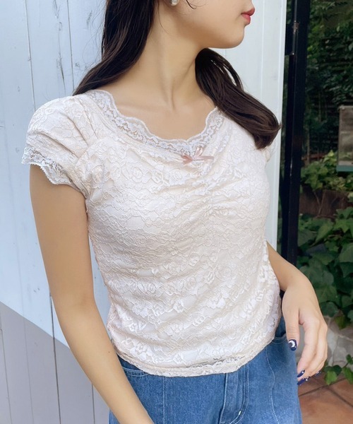 one after another NICE CLAUP（ワンアフターアナザーナイスクラップ）の「Vネックレースインナー（タンクトップ・レディース・ピンクベージュ/オフホワイト/チャコールグレー・FREE）」の15枚目の写真