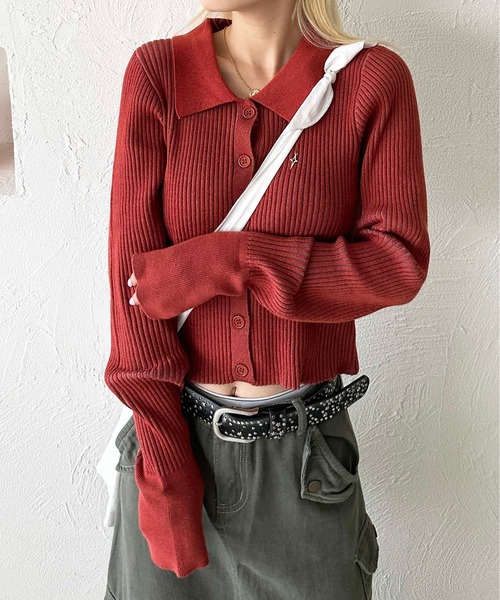 sedacle girl（セダクルガール）の「配色ポロニット（ニット/セーター・レディース・ネイビー/レッド/カーキ・FREE）」の3枚目の写真