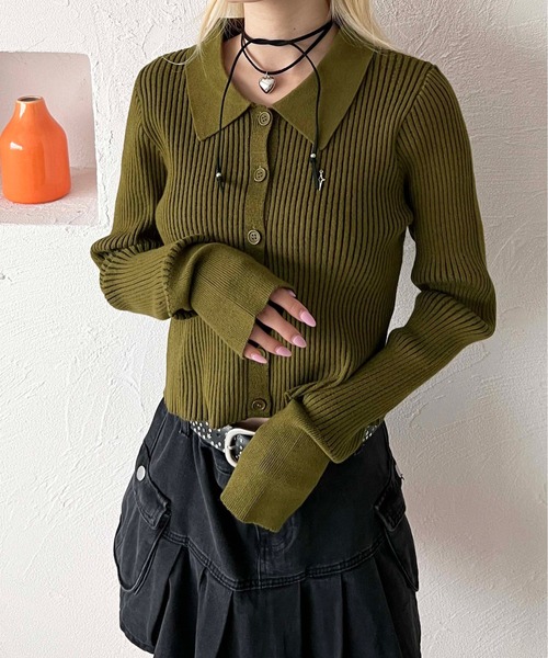 sedacle girl（セダクルガール）の「配色ポロニット（ニット/セーター・レディース・ネイビー/レッド/カーキ・FREE）」の2枚目の写真