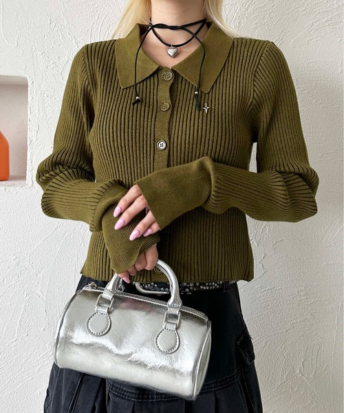 sedacle girl（セダクルガール）の「配色ポロニット（ニット/セーター・レディース・ネイビー/レッド/カーキ・FREE）」の4枚目の写真