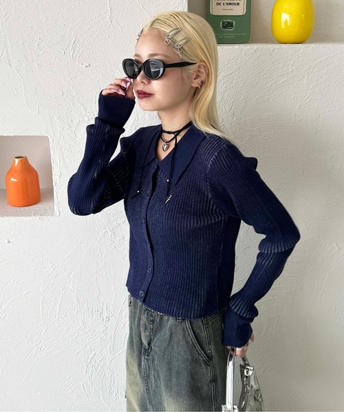 sedacle girl（セダクルガール）の「配色ポロニット（ニット/セーター・レディース・ネイビー/レッド/カーキ・FREE）」の9枚目の写真