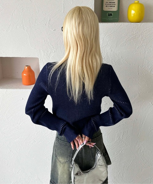 sedacle girl（セダクルガール）の「配色ポロニット（ニット/セーター・レディース・ネイビー/レッド/カーキ・FREE）」の10枚目の写真