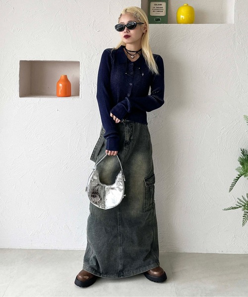 sedacle girl（セダクルガール）の「配色ポロニット（ニット/セーター・レディース・ネイビー/レッド/カーキ・FREE）」の11枚目の写真