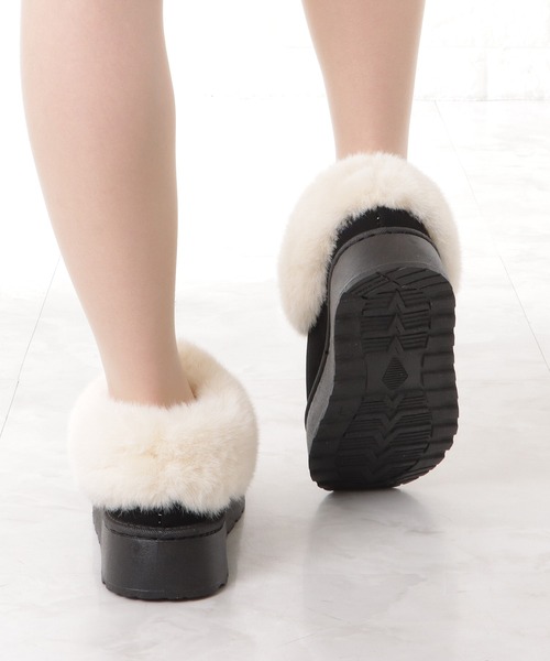 セール】ムートン風ボア付きボリュームショートブーツ（ブーツ