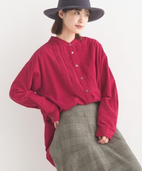 OMNES(オムネス)の「製品洗いスラブコットンピンタック長袖シャツ(シャツ/ブラウス・レディース・チャコールグレー/ホワイト/ワイン/ライトカーキ・FREE)」の4枚目の写真