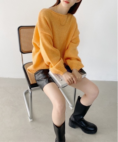 thank U more(サンキューモア)の「ざっくり編みカラーニット(ニット/セーター・レディース・オレンジ/ブルー/グリーン/オフホワイト/ピンク・FREE)」の5枚目の写真