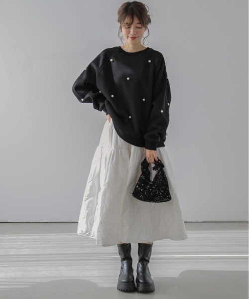 AMELY（エミリー）の「裏起毛パールスウェット（スウェット・レディース・ブラック/グレー/ベージュ・フリー）」の4枚目の写真