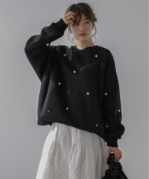 AMELY（エミリー）の「裏起毛パールスウェット（スウェット・レディース・ブラック/グレー/ベージュ・フリー）」の6枚目の写真