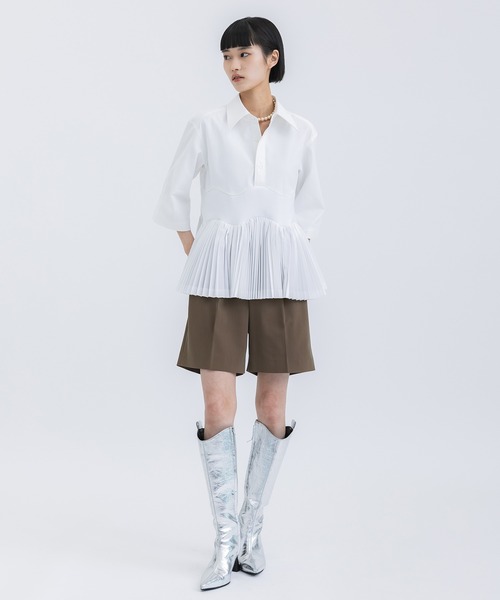 TOGA PULLA/トーガプルラ】Taffeta pleats S/S shirt/タフタ