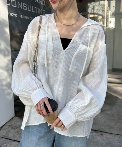 CIAOPANIC TYPY(チャオパニックティピー)の「アソートカフタンBIGシャツ(シャツ/ブラウス・レディース・ホワイト/サックスブルー/イエロー/ブラック・ONE SIZE)」の7枚目の写真