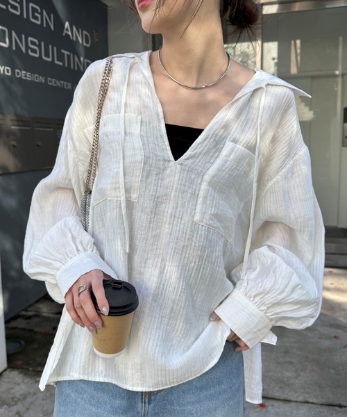 CIAOPANIC TYPY(チャオパニックティピー)の「アソートカフタンBIGシャツ(シャツ/ブラウス・レディース・ホワイト/サックスブルー/イエロー/ブラック・ONE SIZE)」の6枚目の写真