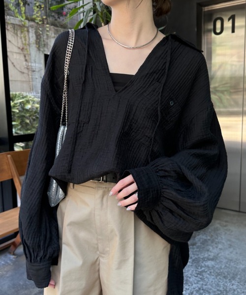 CIAOPANIC TYPY(チャオパニックティピー)の「アソートカフタンBIGシャツ(シャツ/ブラウス・レディース・ホワイト/サックスブルー/イエロー/ブラック・ONE SIZE)」の15枚目の写真