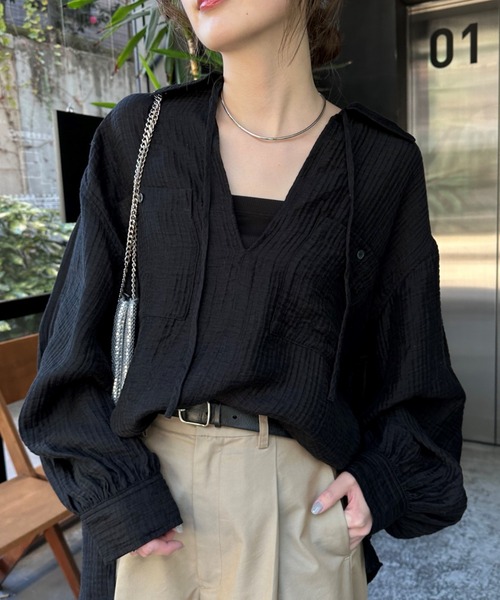 CIAOPANIC TYPY(チャオパニックティピー)の「アソートカフタンBIGシャツ(シャツ/ブラウス・レディース・ホワイト/サックスブルー/イエロー/ブラック・ONE SIZE)」の14枚目の写真