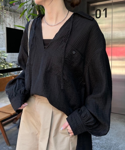 CIAOPANIC TYPY(チャオパニックティピー)の「アソートカフタンBIGシャツ(シャツ/ブラウス・レディース・ホワイト/サックスブルー/イエロー/ブラック・ONE SIZE)」の16枚目の写真