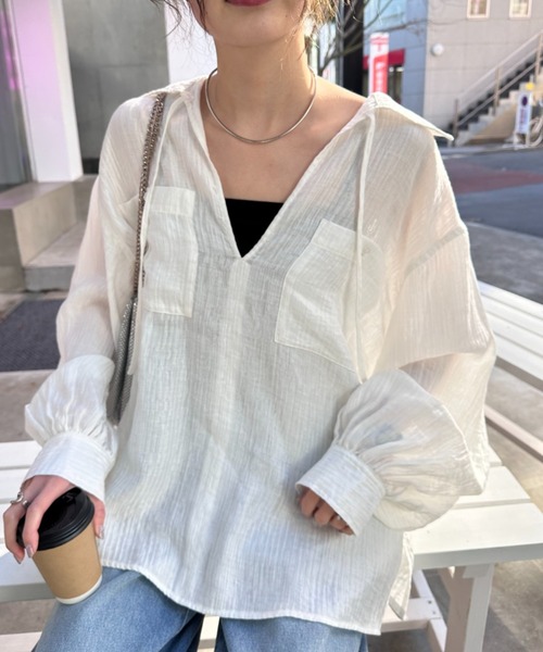 CIAOPANIC TYPY(チャオパニックティピー)の「アソートカフタンBIGシャツ(シャツ/ブラウス・レディース・ホワイト/サックスブルー/イエロー/ブラック・ONE SIZE)」の5枚目の写真